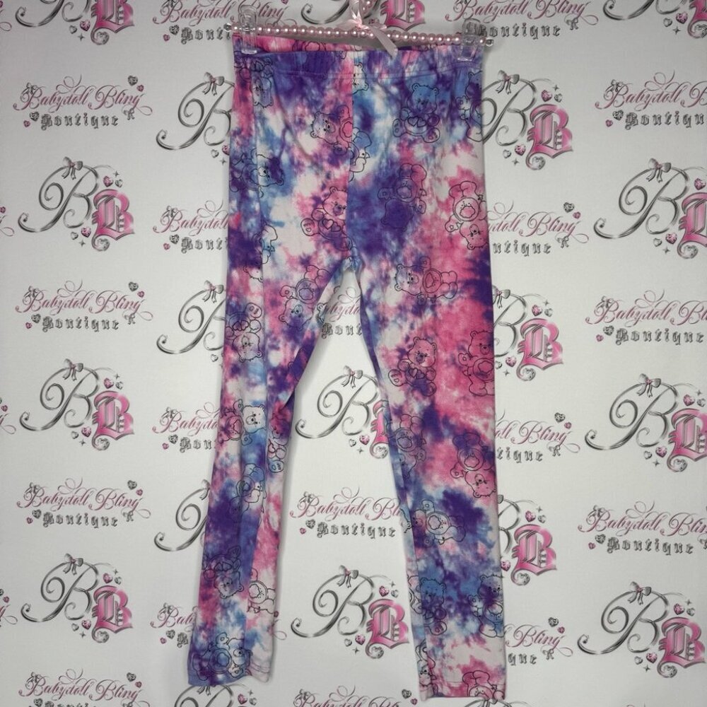 Carebear Tie-Dye Leggings pink purple blue white cotton candy bears